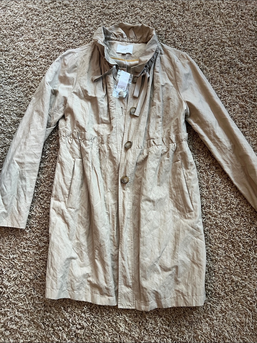 LOFT Women's Light Beige Drawstring Waist Trench Coat